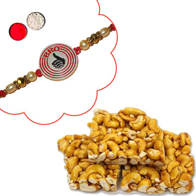 "Zardosi Rakhi - ZR-5100 A (Single Rakhi), 250gms of KajuPakam - Click here to View more details about this Product